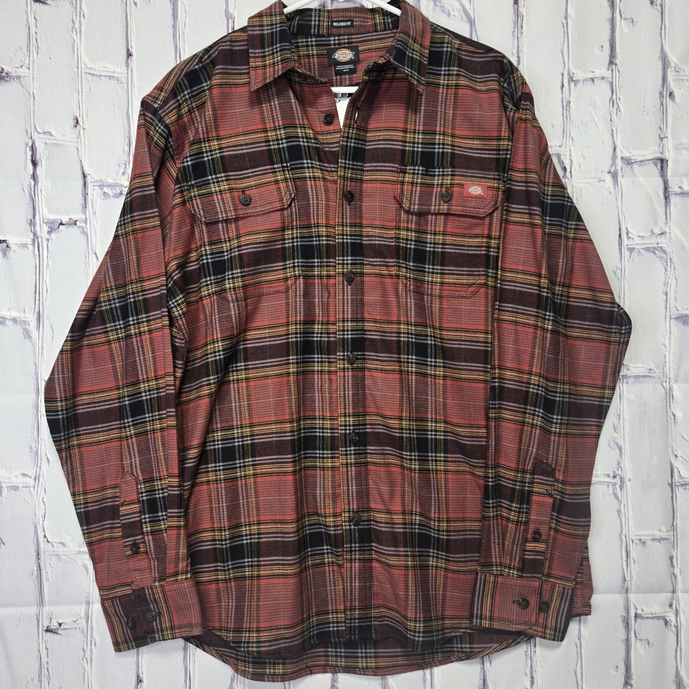 Dickies Men's Relaxed Fit Flex Flannel Shirt Size Medium Moisture-Wicking Plaid